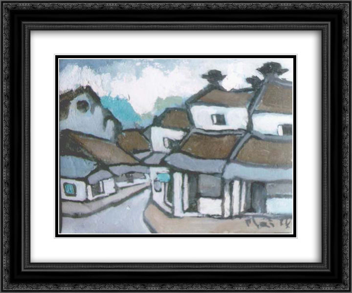 Hanoi 24x20 Black Ornate Wood Framed Art Print Poster with Double Matting by Xuan Phai, Bui