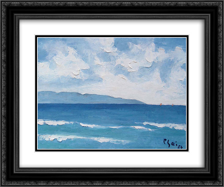 Seascape 24x20 Black Ornate Wood Framed Art Print Poster with Double Matting by Xuan Phai, Bui