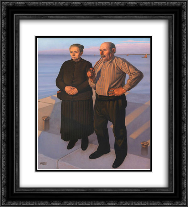 Fishermans 20x22 Black Ornate Wood Framed Art Print Poster with Double Matting by San Pietro, Cagnaccio di