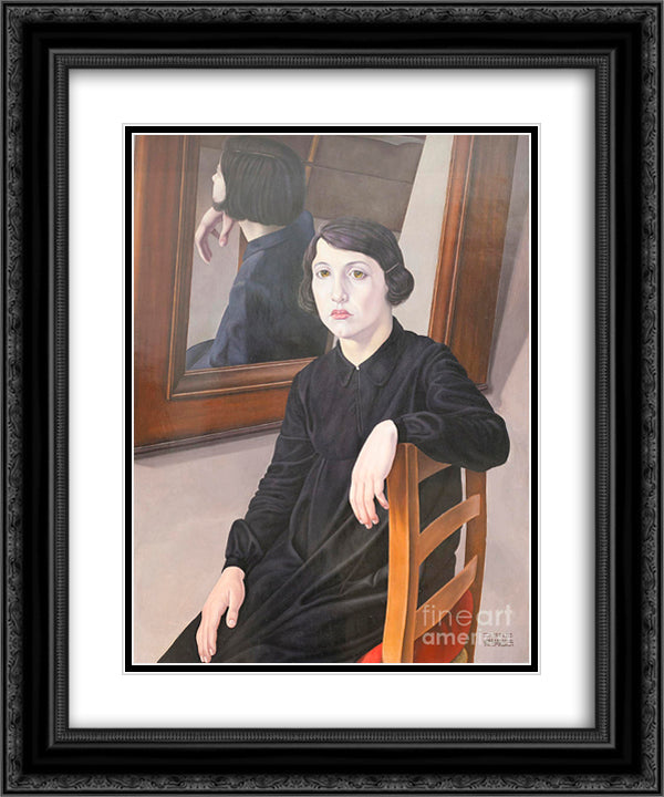 Woman at the Mirror 20x24 Black Ornate Wood Framed Art Print Poster with Double Matting by San Pietro, Cagnaccio di