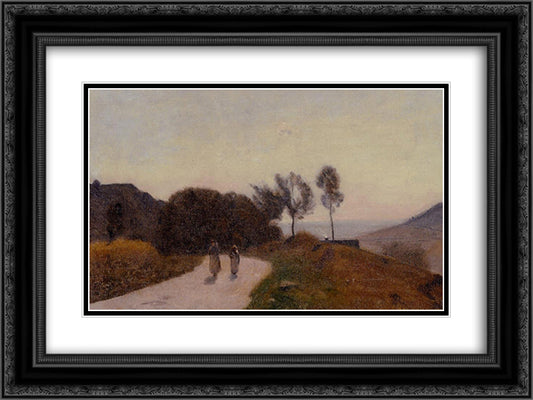 A Road in the Countryside, Near Lake Leman 24x18 Black Ornate Wood Framed Art Print Poster with Double Matting by Corot, Jean Baptiste Camille