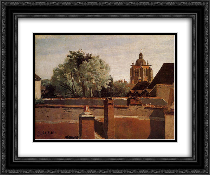 Bell Tower of the Church of Saint Paterne at Orleans 24x20 Black Ornate Wood Framed Art Print Poster with Double Matting by Corot, Jean Baptiste Camille