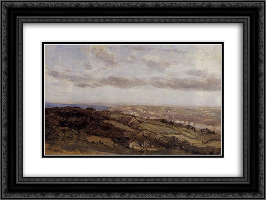 Bologne sur Mer, View from the High Cliffs 24x18 Black Ornate Wood Framed Art Print Poster with Double Matting by Corot, Jean Baptiste Camille