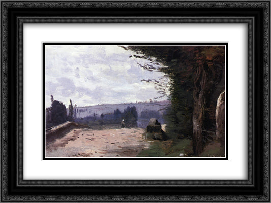 Bridge in the Coubron Valley 24x18 Black Ornate Wood Framed Art Print Poster with Double Matting by Corot, Jean Baptiste Camille