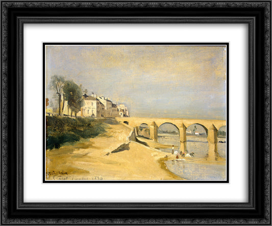 Bridge on the Saone River at Macon 24x20 Black Ornate Wood Framed Art Print Poster with Double Matting by Corot, Jean Baptiste Camille