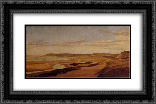 By the Sea 24x16 Black Ornate Wood Framed Art Print Poster with Double Matting by Corot, Jean Baptiste Camille
