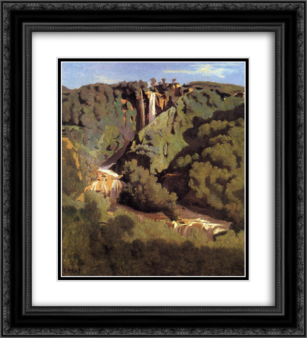 Cascade of Terni 20x22 Black Ornate Wood Framed Art Print Poster with Double Matting by Corot, Jean Baptiste Camille