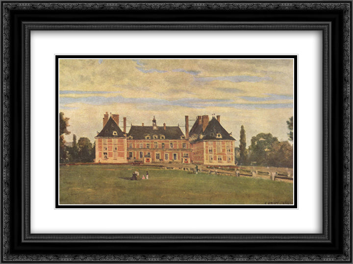 Chateau de Rosny 24x18 Black Ornate Wood Framed Art Print Poster with Double Matting by Corot, Jean Baptiste Camille