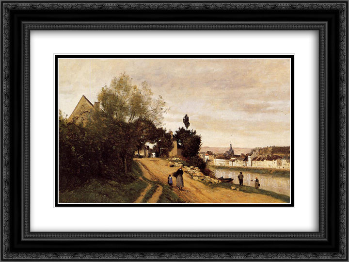 Chateau Thierry 24x18 Black Ornate Wood Framed Art Print Poster with Double Matting by Corot, Jean Baptiste Camille