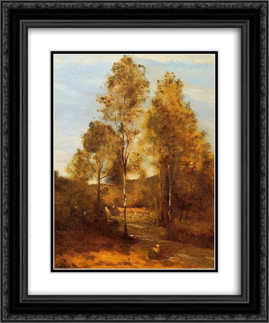 Clearing in the Bois Pierre, at Eveaux near Chateau Thiery 20x24 Black Ornate Wood Framed Art Print Poster with Double Matting by Corot, Jean Baptiste Camille
