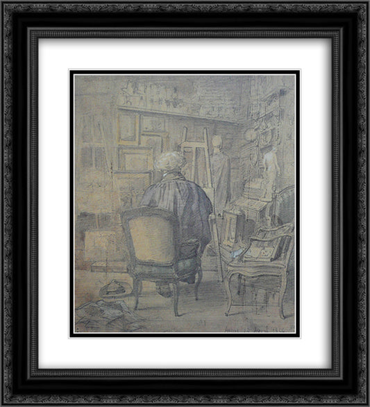 Corot in the Studio of Constant Dutilleux 20x22 Black Ornate Wood Framed Art Print Poster with Double Matting by Corot, Jean Baptiste Camille