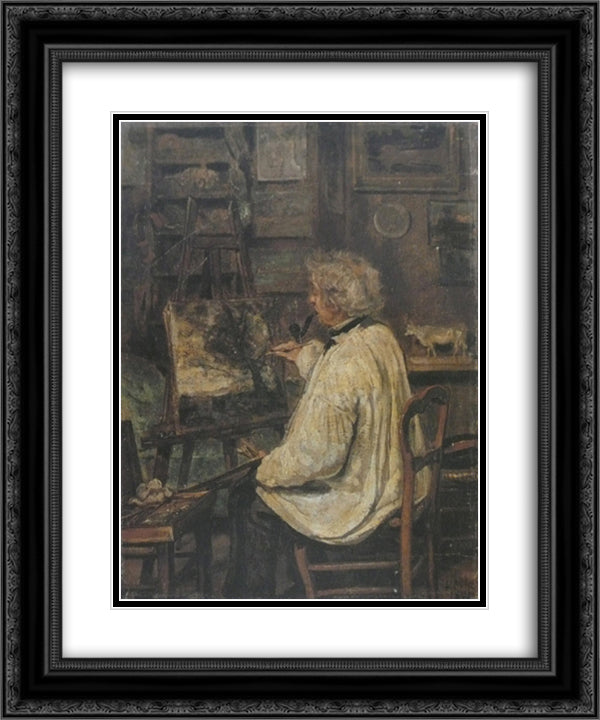 Corot Painting in the Studio of his Friend, Painter Constant Dutilleux 20x24 Black Ornate Wood Framed Art Print Poster with Double Matting by Corot, Jean Baptiste Camille