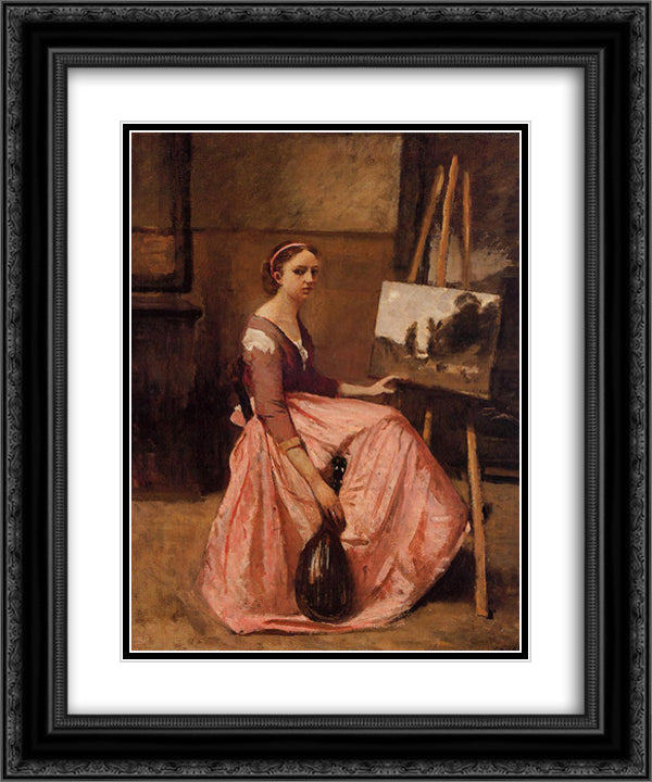 Corot's Studio 20x24 Black Ornate Wood Framed Art Print Poster with Double Matting by Corot, Jean Baptiste Camille