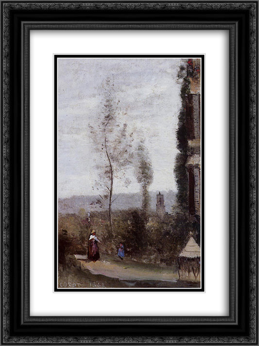 Coulommiers, The Garden of M. Preschez 18x24 Black Ornate Wood Framed Art Print Poster with Double Matting by Corot, Jean Baptiste Camille