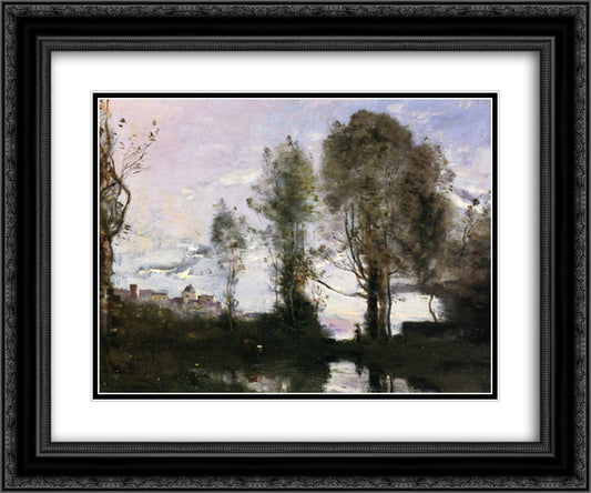 Edge of a Lake (Souvenir of Italy) 24x20 Black Ornate Wood Framed Art Print Poster with Double Matting by Corot, Jean Baptiste Camille