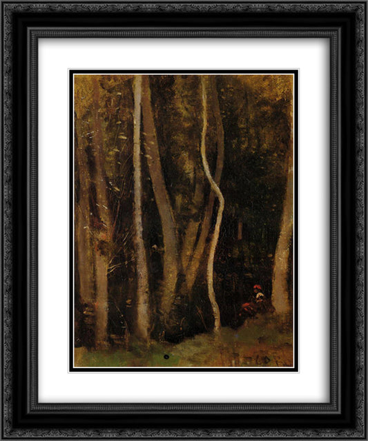 Figures in a Forest 20x24 Black Ornate Wood Framed Art Print Poster with Double Matting by Corot, Jean Baptiste Camille