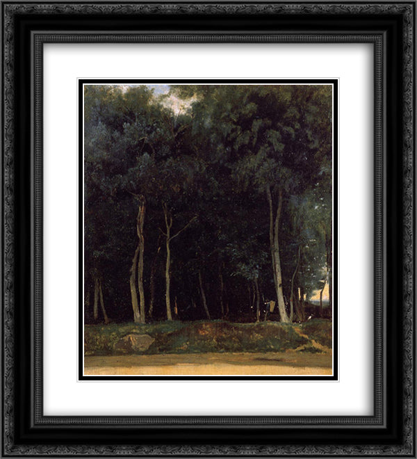 Fontainebleau, the Bas Breau Road 20x22 Black Ornate Wood Framed Art Print Poster with Double Matting by Corot, Jean Baptiste Camille