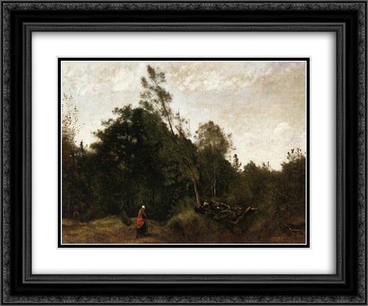 Forest Clearing in the Limousin 24x20 Black Ornate Wood Framed Art Print Poster with Double Matting by Corot, Jean Baptiste Camille