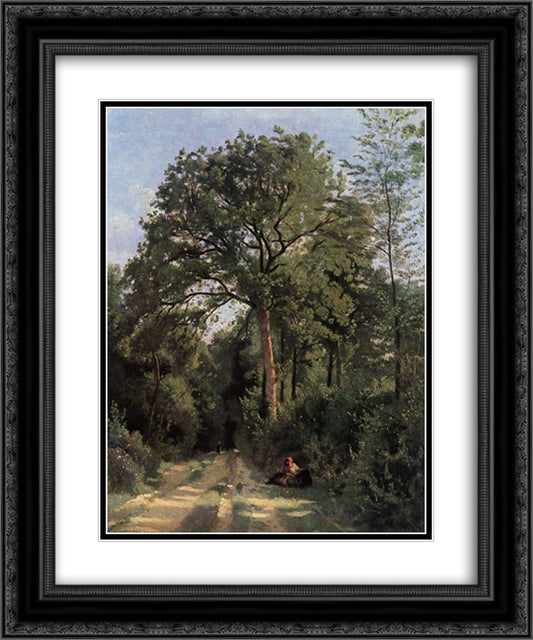 Forest Entrance at Ville d'Avray 20x24 Black Ornate Wood Framed Art Print Poster with Double Matting by Corot, Jean Baptiste Camille
