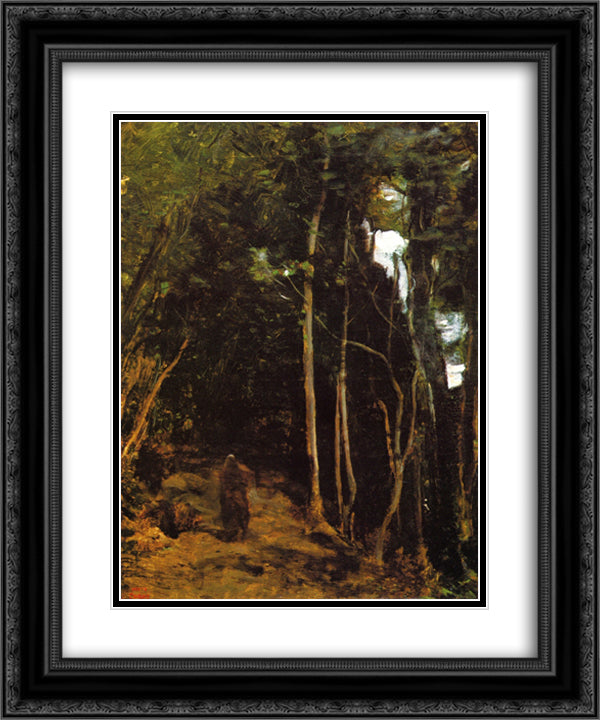 Forest in Fontainbleau 20x24 Black Ornate Wood Framed Art Print Poster with Double Matting by Corot, Jean Baptiste Camille