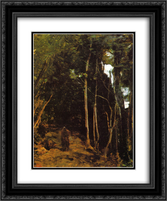 Forest in Fontainbleau 20x24 Black Ornate Wood Framed Art Print Poster with Double Matting by Corot, Jean Baptiste Camille