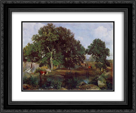 Forest of Fontainebleau 24x20 Black Ornate Wood Framed Art Print Poster with Double Matting by Corot, Jean Baptiste Camille