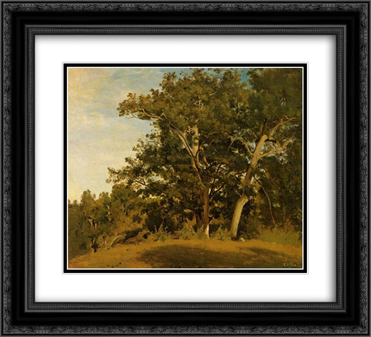 Fountainebleau With Georges d'Apremont 22x20 Black Ornate Wood Framed Art Print Poster with Double Matting by Corot, Jean Baptiste Camille