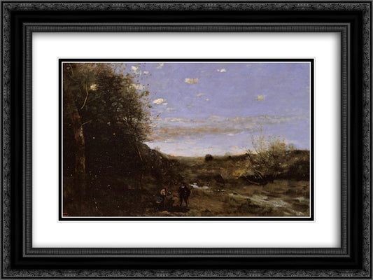 Hamlet and the Gravedigger 24x18 Black Ornate Wood Framed Art Print Poster with Double Matting by Corot, Jean Baptiste Camille