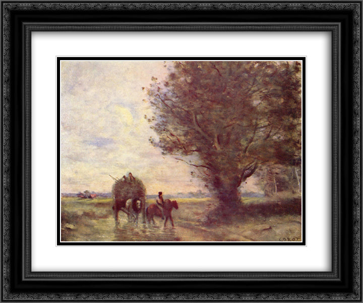Hay 24x20 Black Ornate Wood Framed Art Print Poster with Double Matting by Corot, Jean Baptiste Camille