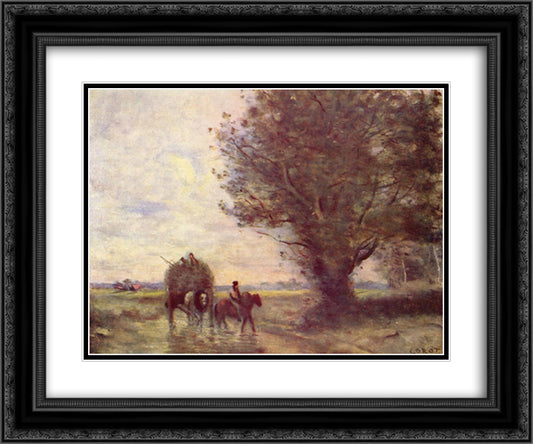 Hay 24x20 Black Ornate Wood Framed Art Print Poster with Double Matting by Corot, Jean Baptiste Camille