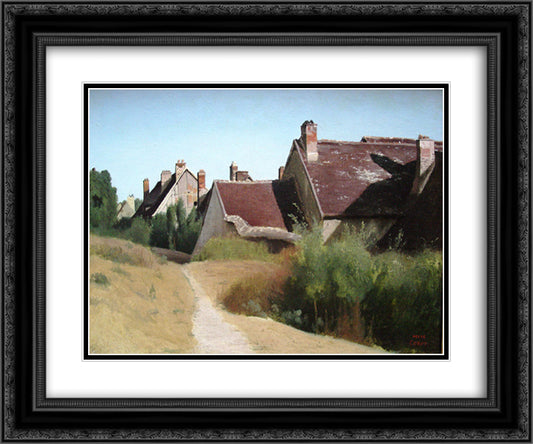 Houses near Orleans 24x20 Black Ornate Wood Framed Art Print Poster with Double Matting by Corot, Jean Baptiste Camille