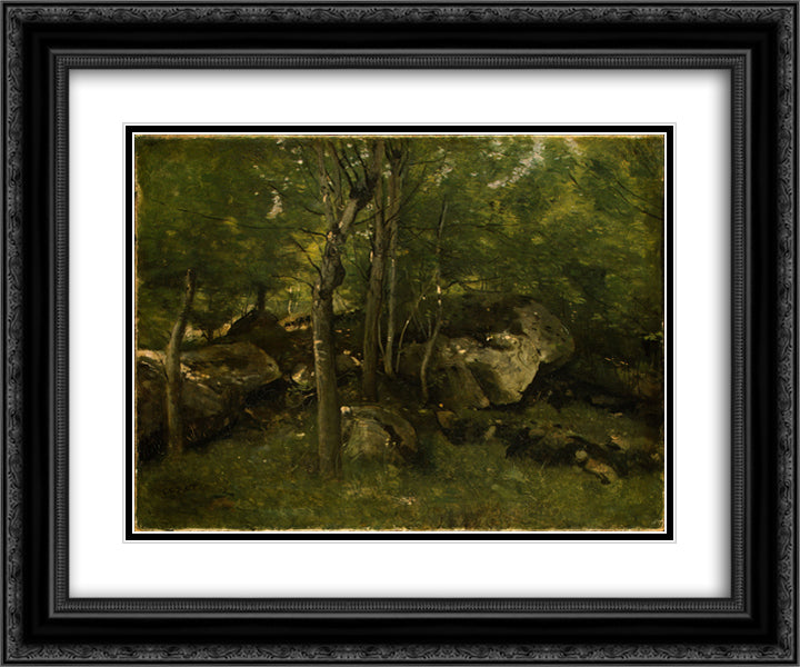 In the Forest of Fontainebleau 24x20 Black Ornate Wood Framed Art Print Poster with Double Matting by Corot, Jean Baptiste Camille