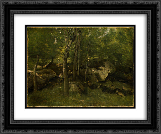 In the Forest of Fontainebleau 24x20 Black Ornate Wood Framed Art Print Poster with Double Matting by Corot, Jean Baptiste Camille