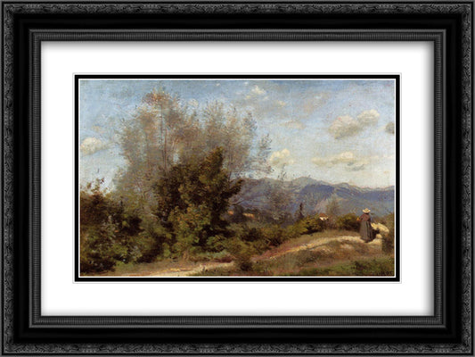 In the Vicinity of Geneva 24x18 Black Ornate Wood Framed Art Print Poster with Double Matting by Corot, Jean Baptiste Camille