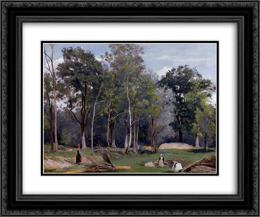 In the Woods at Ville d'Avray 24x20 Black Ornate Wood Framed Art Print Poster with Double Matting by Corot, Jean Baptiste Camille