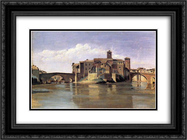 Island of San Bartolommeo 24x18 Black Ornate Wood Framed Art Print Poster with Double Matting by Corot, Jean Baptiste Camille