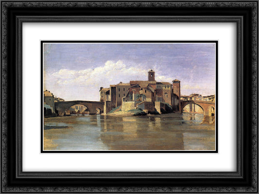 Island of San Bartolommeo 24x18 Black Ornate Wood Framed Art Print Poster with Double Matting by Corot, Jean Baptiste Camille