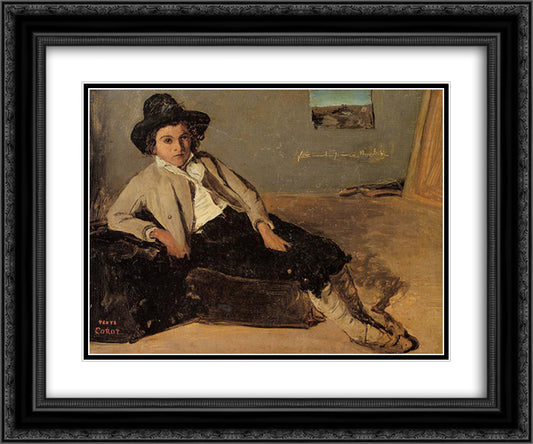 Italian Peasant Boy 24x20 Black Ornate Wood Framed Art Print Poster with Double Matting by Corot, Jean Baptiste Camille