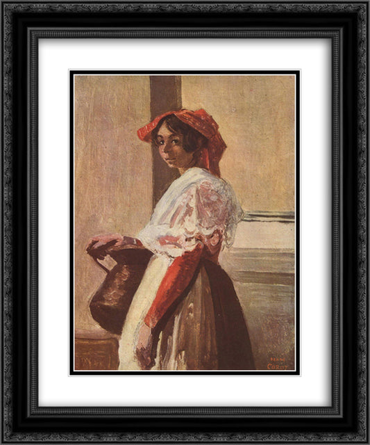 Italian with Mug 20x24 Black Ornate Wood Framed Art Print Poster with Double Matting by Corot, Jean Baptiste Camille