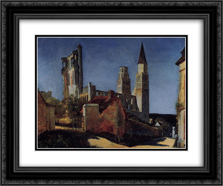 Jimieges 24x20 Black Ornate Wood Framed Art Print Poster with Double Matting by Corot, Jean Baptiste Camille