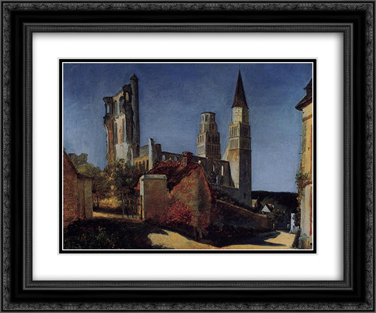 Jimieges 24x20 Black Ornate Wood Framed Art Print Poster with Double Matting by Corot, Jean Baptiste Camille