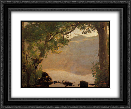 Lake Nemi, Seen through Trees 24x20 Black Ornate Wood Framed Art Print Poster with Double Matting by Corot, Jean Baptiste Camille