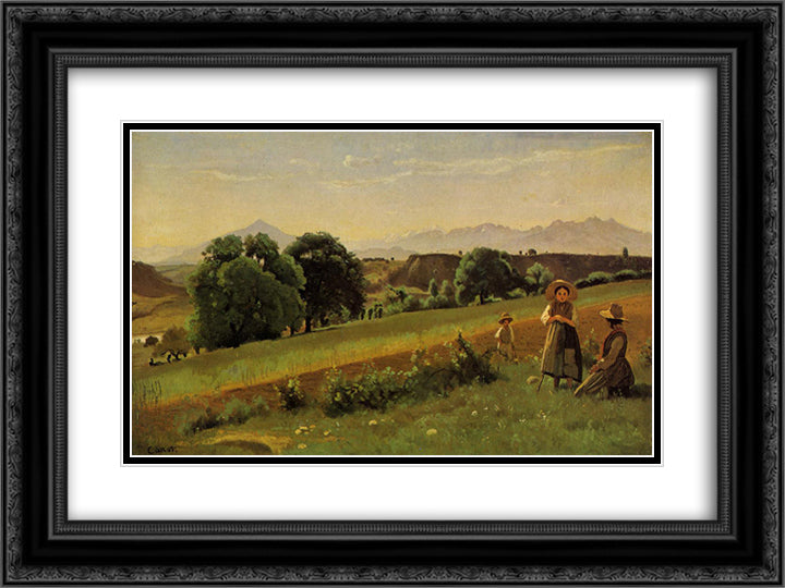 Landscape at Mornex, Haute Savoie 24x18 Black Ornate Wood Framed Art Print Poster with Double Matting by Corot, Jean Baptiste Camille