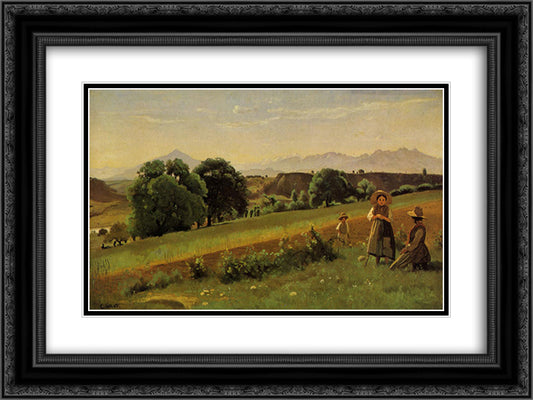 Landscape at Mornex, Haute Savoie 24x18 Black Ornate Wood Framed Art Print Poster with Double Matting by Corot, Jean Baptiste Camille