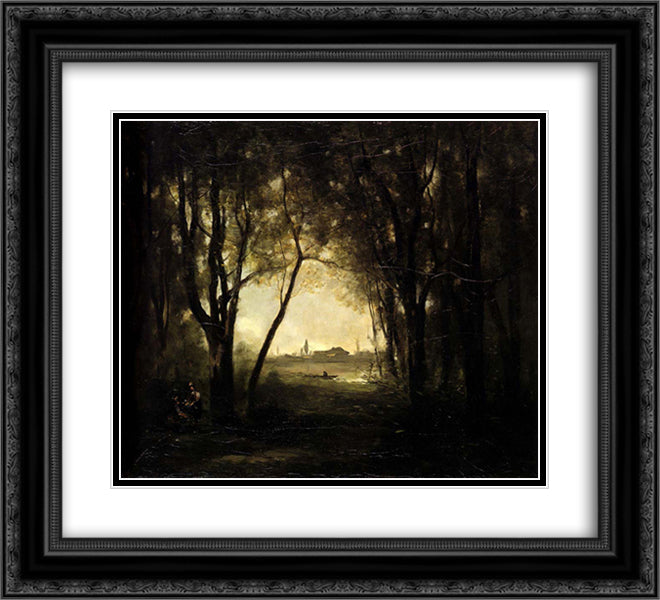 Landscape with a Lake 22x20 Black Ornate Wood Framed Art Print Poster with Double Matting by Corot, Jean Baptiste Camille