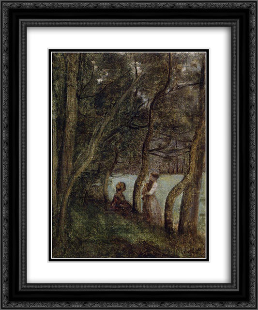Les Alinges, Haute Savoie, Figures under the Trees 20x24 Black Ornate Wood Framed Art Print Poster with Double Matting by Corot, Jean Baptiste Camille