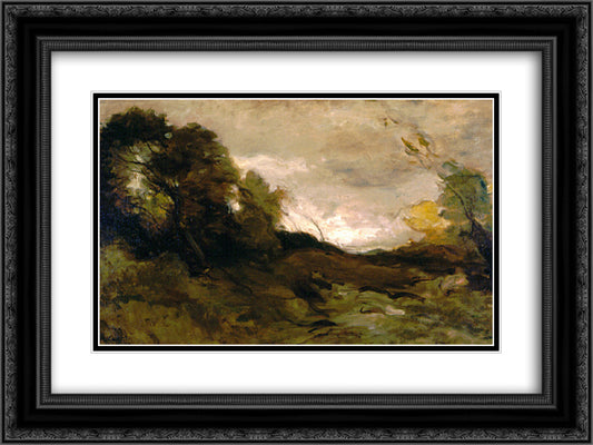 Lonesome Valley 24x18 Black Ornate Wood Framed Art Print Poster with Double Matting by Corot, Jean Baptiste Camille