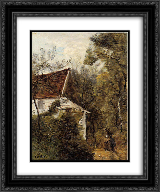 Luzancy, the Path through the Woods 20x24 Black Ornate Wood Framed Art Print Poster with Double Matting by Corot, Jean Baptiste Camille