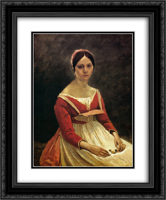 Madame Legois 20x24 Black Ornate Wood Framed Art Print Poster with Double Matting by Corot, Jean Baptiste Camille