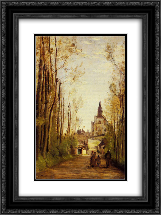 Marissal, Path to the Front of the Church 18x24 Black Ornate Wood Framed Art Print Poster with Double Matting by Corot, Jean Baptiste Camille